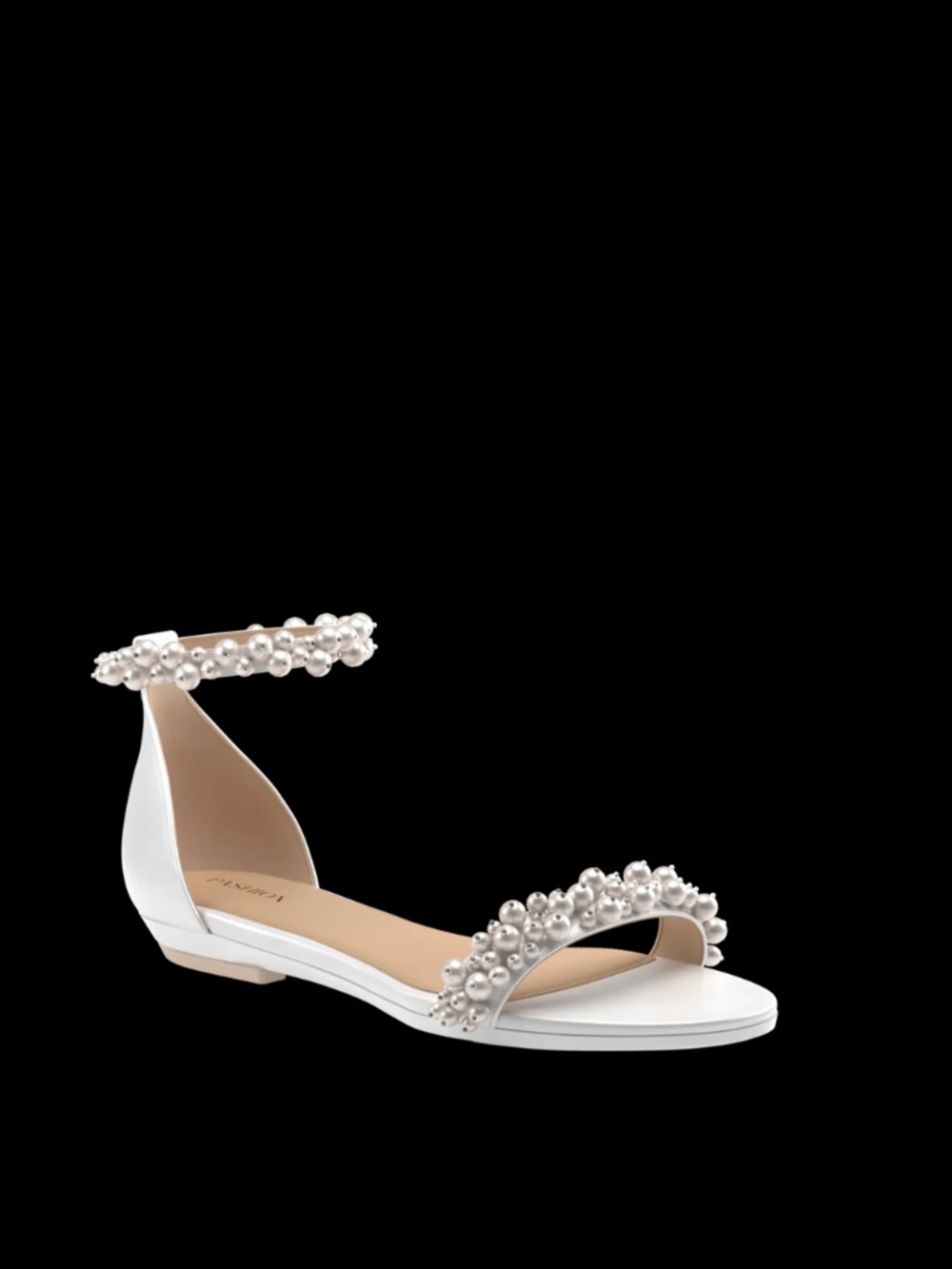 New never used. Pashion Footwear The Pashionista - White Satin Pearl Flat Size 8